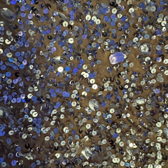 Mac DUGGAL | Beige One Shoulder Sheer Hand Beaded Mini Dress | 10977 | 4 - Picture 9 of 10